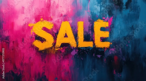 A colorful painting with the word Sale written in yellow