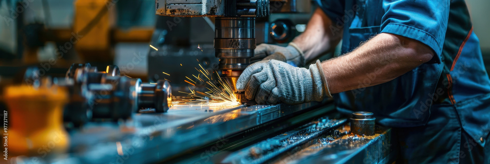 Professional machinist working diligently in a workshop with precision tools during the daytime Professional machinist working diligently in a workshop with precision tools during the daytime