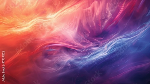 Grunge textured abstract background in warm orange and purple tones. Abstract artwork of gradient color with red and pink and cloud or smoke texture. Digital art for edgy design. Warm tone. AIG51.