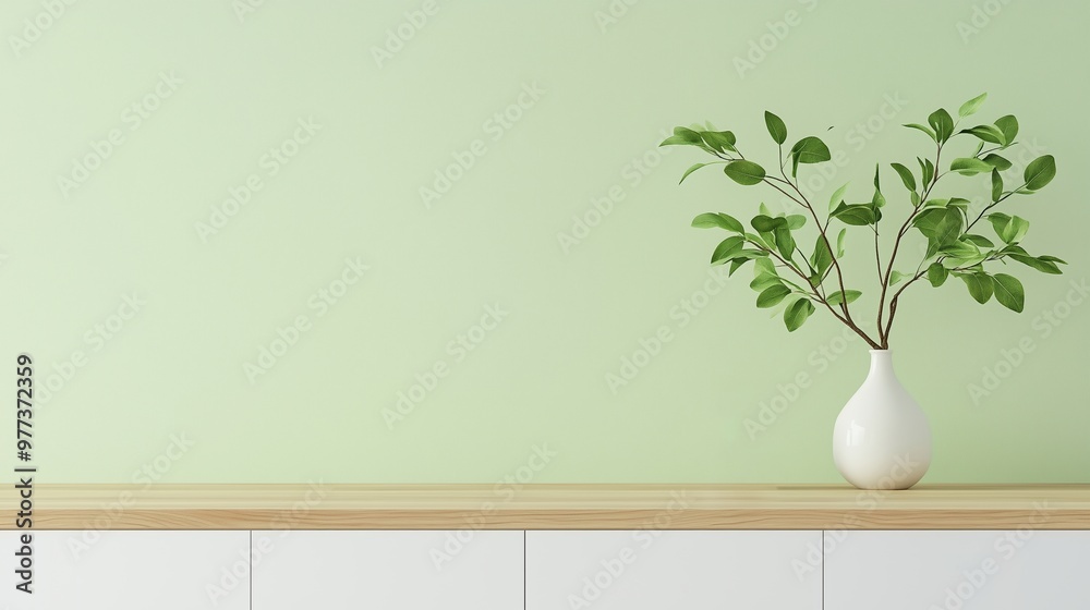 A bright and peaceful room corner featuring a potted plant on a sleek wooden cabinet, perfect for illustrating minimalist design and serene home decor. A bright and peaceful room corner featuring a potted plant on a sleek wooden cabinet, perfect for illustrating minimalist design and serene home decor.