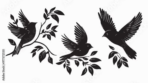 Set of black bird silhouettes. Vector elements for design.