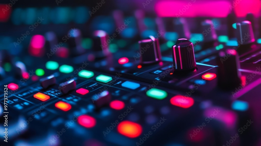 Music creation software UI, dark mode with customizable track layouts, intuitive mixer controls, live waveforms, vibrant color schemes Music creation software UI, dark mode with customizable track layouts, intuitive mixer controls, live waveforms, vibrant color schemes