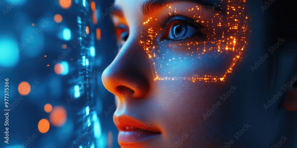 High-Tech Female Profile with Holographic Overlay High-Tech Female Profile with Holographic Overlay