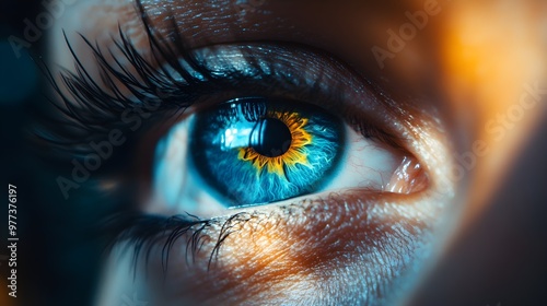 Woman's Eye with Vibrant Blue and Yellow Iris