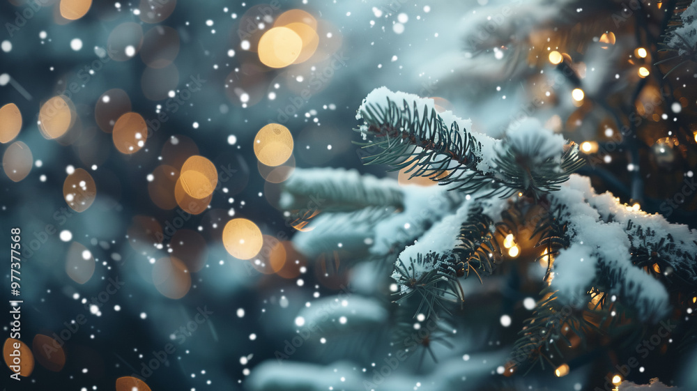 Christmas tree outdoor with snow lights bokeh Christmas tree outdoor with snow lights bokeh