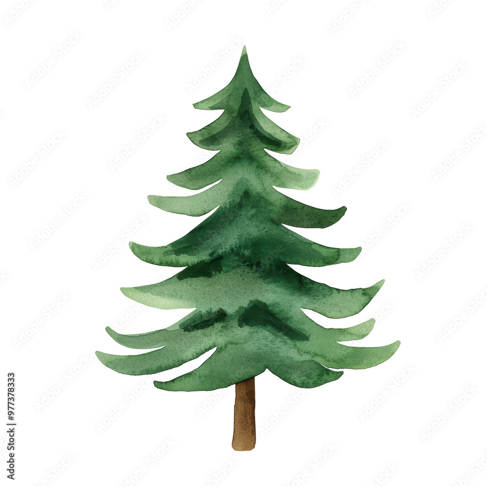 Fototapeta premium Vibrant Watercolor Evergreen Tree with Lush Foliage Transparent Background