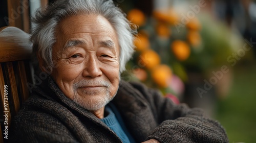 An older man with a beard and gray hair is sitting on a bench