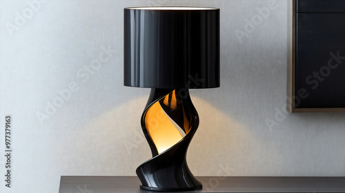 Modern electric lamp design with bright light and originality twist in interior decoration, a contemporary decorative black abstract bulb with spiral pattern and glow