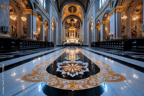 The beautiful interiors of the Basilica of the Holy Cross, with its grand altars and ornate decorations photo