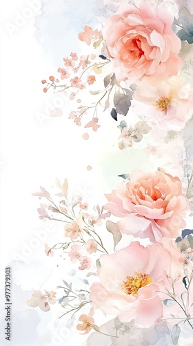 A soft, elegant floral design featuring delicate pink roses and pastel flowers, perfect for invitations and decor.