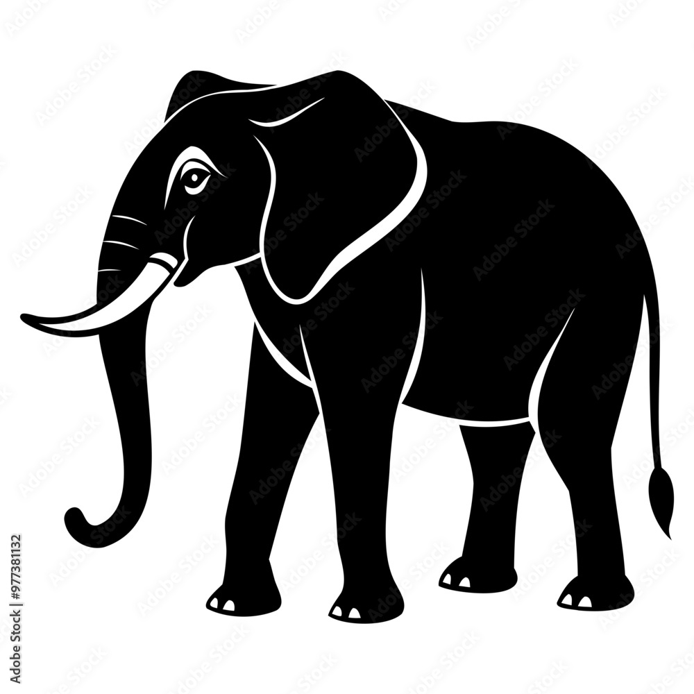 Fototapeta premium Black elephant silhouette Vector illustration Set of elephant animal silhouette on transparent background