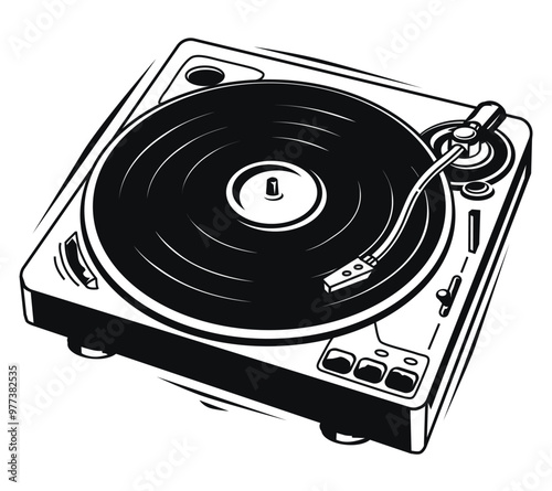 Black and white vinyl turntable music record player