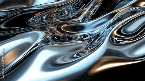 Wallpaper Mural Smooth waves of liquid metal cascading over a reflective surface, creating abstract reflections. Torontodigital.ca