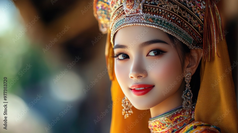 A beautiful Thai woman in a traditional costume. A beautiful Thai woman in a traditional costume.