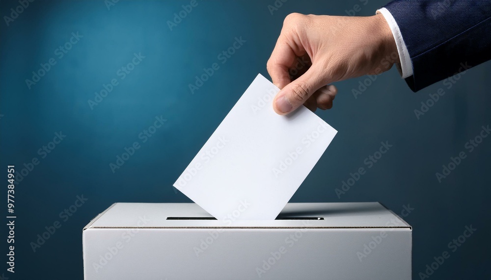 Close-up of a hand dropping a ballot into a voting box, voting, choose Close-up of a hand dropping a ballot into a voting box, voting, choose