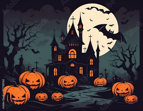 halloween background with pumpkin, halloween background with house, halloween background with pumpkin and bats