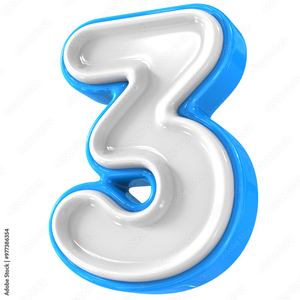 Blue With White Number 3 3D Render Blue With White Number 3 3D Render