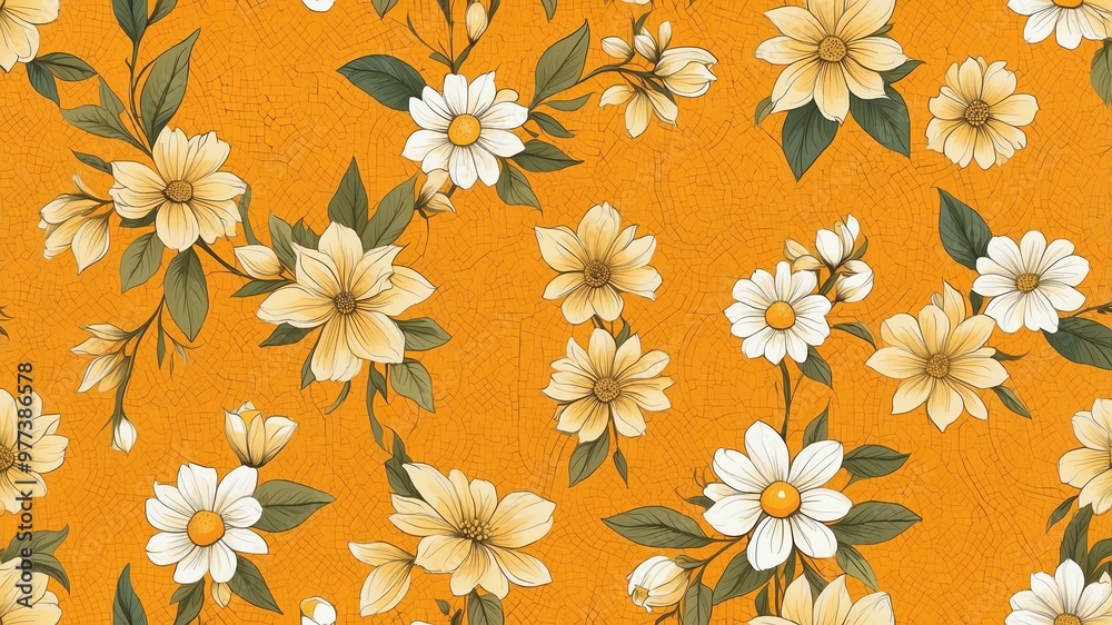 base xl pretty yellow theme flowers on light orange background, egg mosaic style base xl pretty yellow theme flowers on light orange background, egg mosaic style