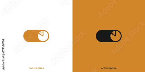 Pizza On Logo Design. On Off Button and Pizza Slice with Minimalist Style. Pizza Logo, Icon, Symbol, Vector, Design, Inspiration.
