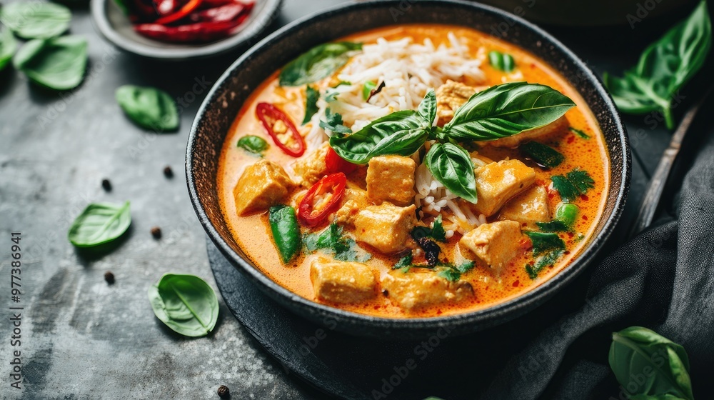 A delicious Thai curry served in a bowl. A delicious Thai curry served in a bowl.