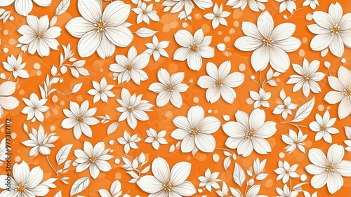 base xl pretty white theme flowers on light orange background, egg mosaic style