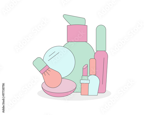 Beauty, Body Care and Cosmetics. Vector Linear Flat Icons and Design Elements