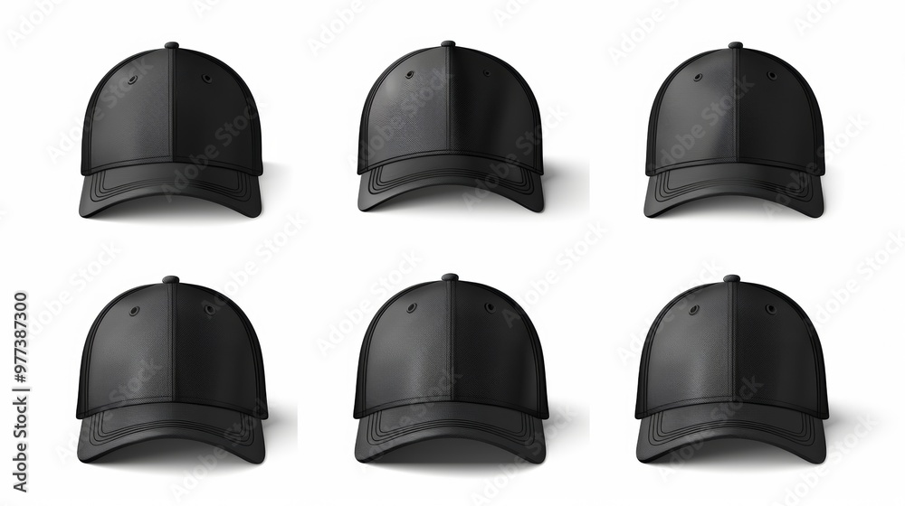 Baseball cap black templates, front views isolated on white background Baseball cap black templates, front views isolated on white background