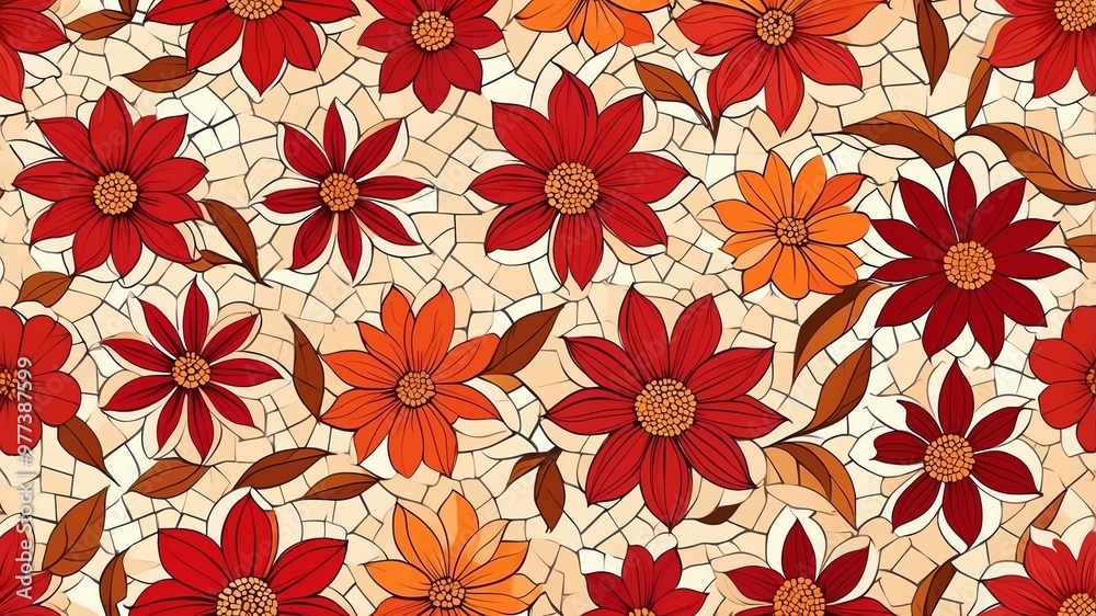 base xl pretty red theme flowers on light orange background, egg mosaic style base xl pretty red theme flowers on light orange background, egg mosaic style