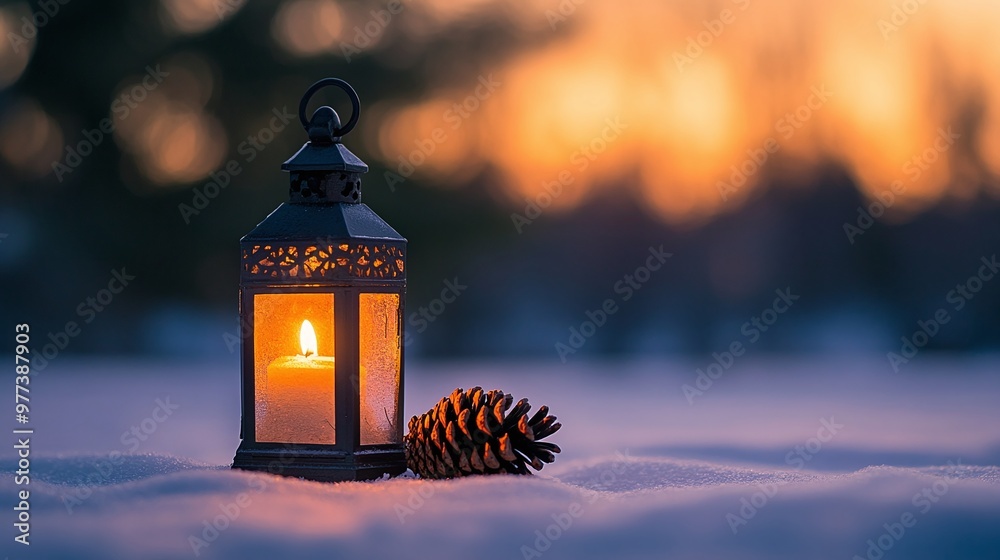 heartwarming depiction of a beautifully lit lantern with a pine cone set against a snowy backdrop reflecting the beauty and peace of winter heartwarming depiction of a beautifully lit lantern with a pine cone set against a snowy backdrop reflecting the beauty and peace of winter