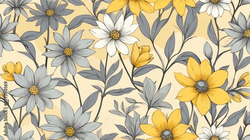 base xl pretty gray theme flowers on light yellow background, egg mosaic style base xl pretty gray theme flowers on light yellow background, egg mosaic style