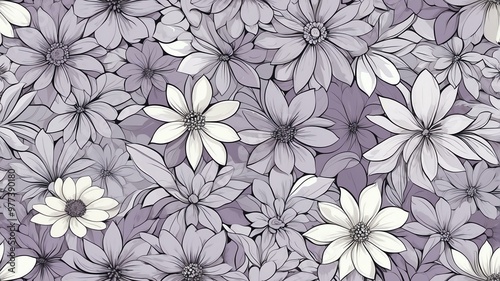 base xl pretty gray theme flowers on light purple background, egg mosaic style
