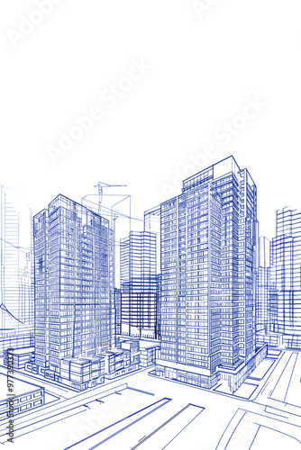 Constructing and residential development with building outline collection. Labeled elements with equipment, workers, heavy machinery and blueprints vector illustration. House renovation.