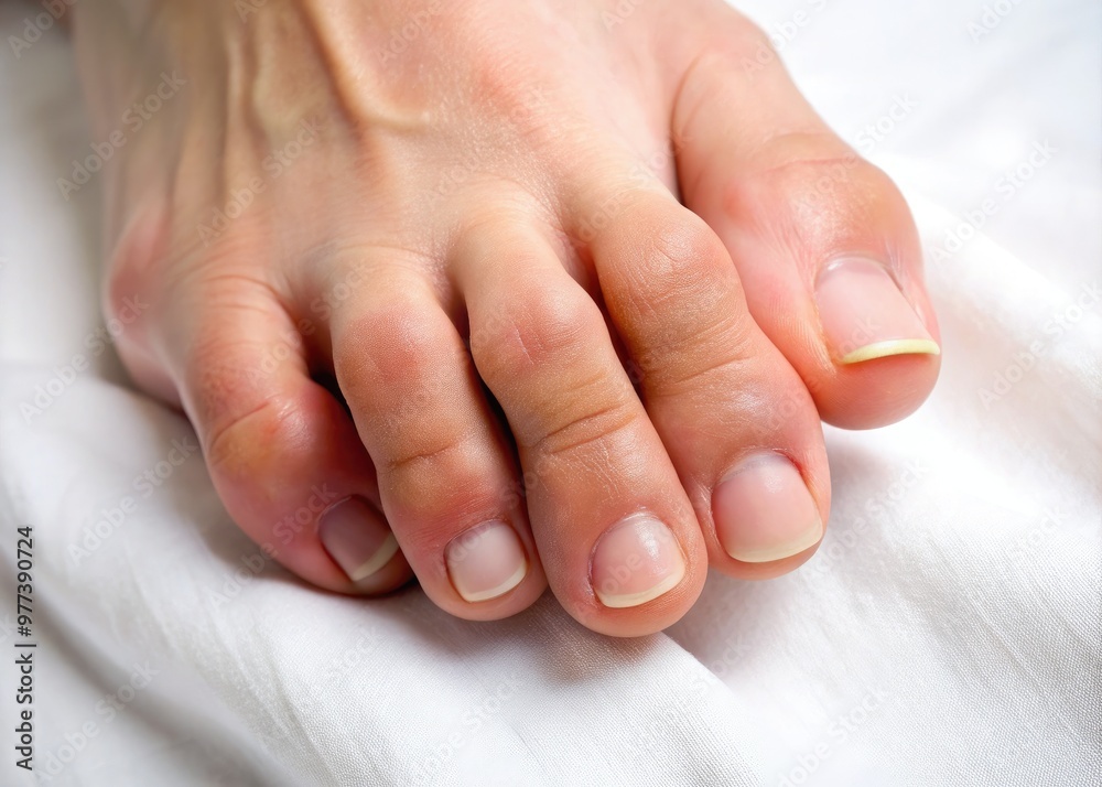 A close-up of a person's foot with toenails curled downward, revealing a subtle curve of the toe, against a soft, white, and gentle background. A close-up of a person's foot with toenails curled downward, revealing a subtle curve of the toe, against a soft, white, and gentle background.