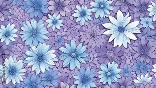 base xl pretty blue theme flowers on light purple background, egg mosaic style