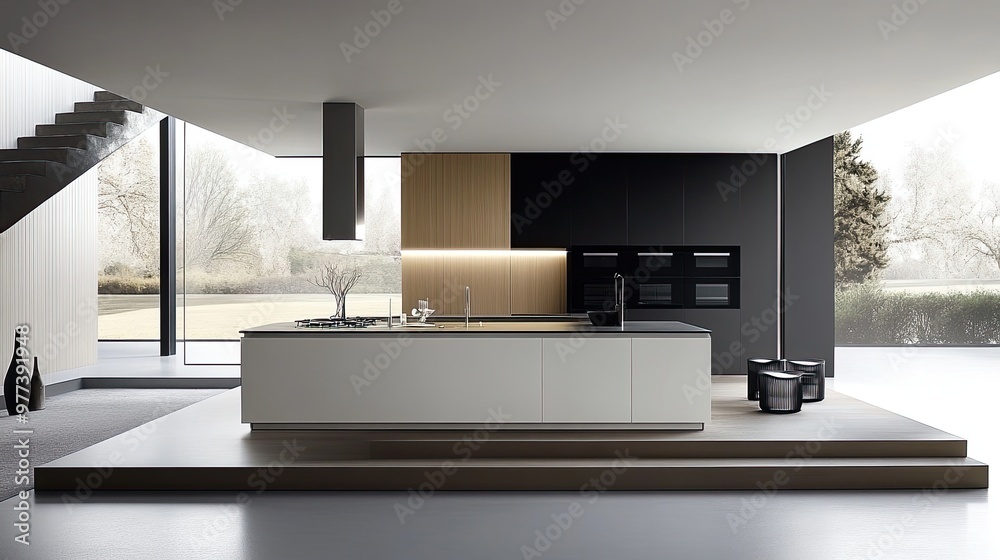 A modern kitchen with a minimalist design and clean lines A modern kitchen with a minimalist design and clean lines