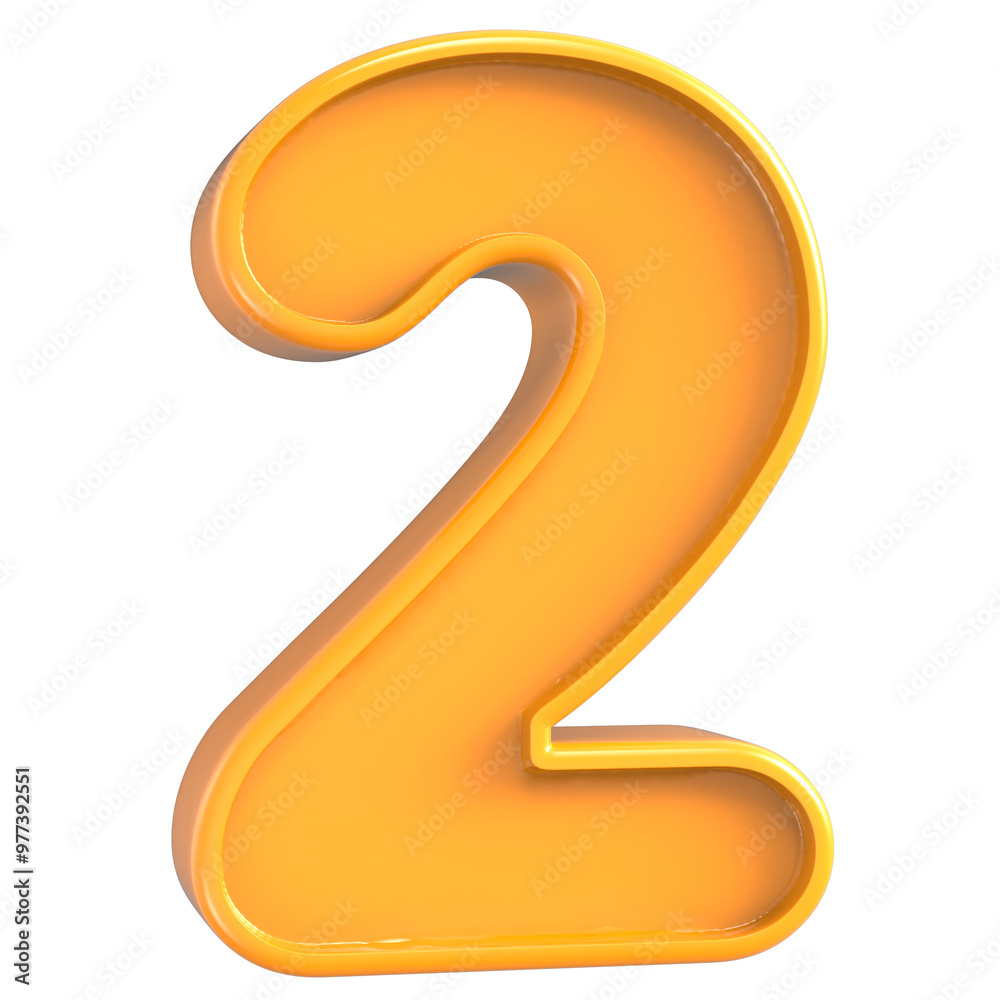 Number 2 Yellow 3d render Number 2 Yellow 3d render