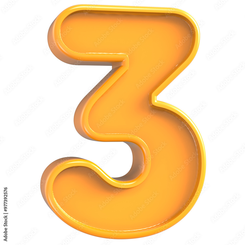 Number 3 Yellow 3d render