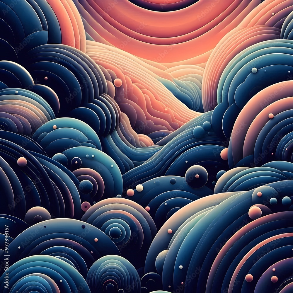 Obraz premium Blue and Pink Layered Abstract Digital Illustration Pattern