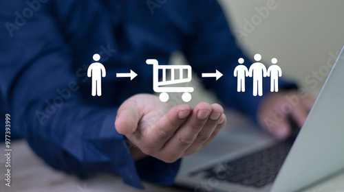 Sales on screen, buying and selling online services on network, ecommerce concept online sales