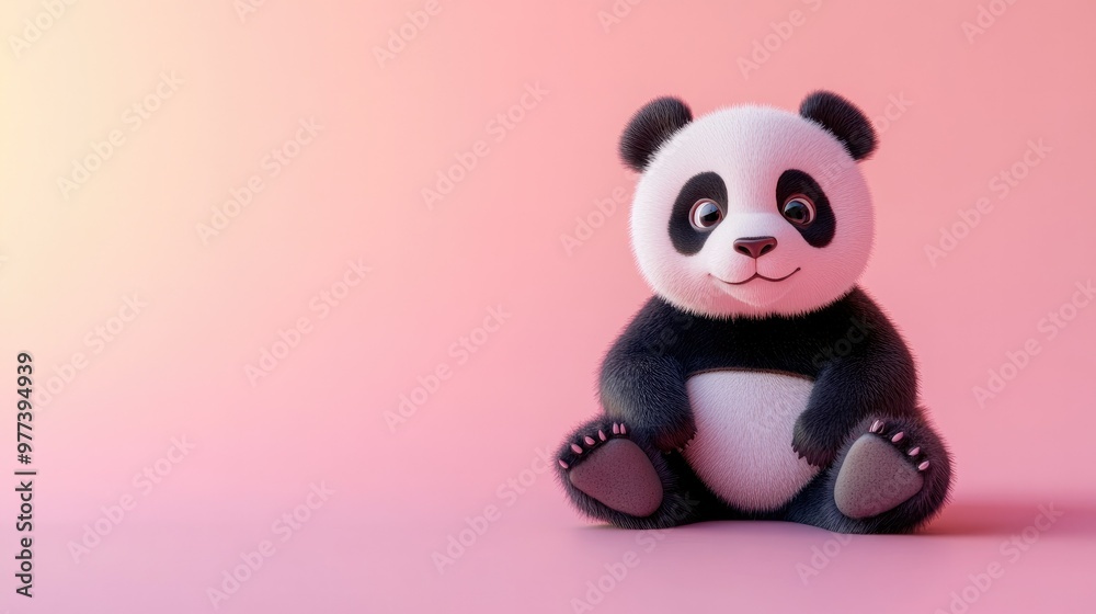 A cute 3D panda sitting peacefully against a soft pastel background on the right, symbolizing the gentle and playful nature of this beloved zoo animal A cute 3D panda sitting peacefully against a soft pastel background on the right, symbolizing the gentle and playful nature of this beloved zoo animal
