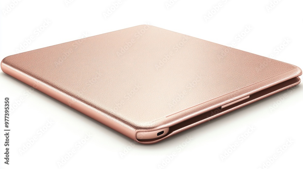 A pink gold tablet case with a shimmering metallic finish A pink gold tablet case with a shimmering metallic finish
