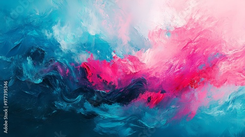 abstract painting of hot pink and blue colors with a wave. Fantasy concept , Illustration painting.