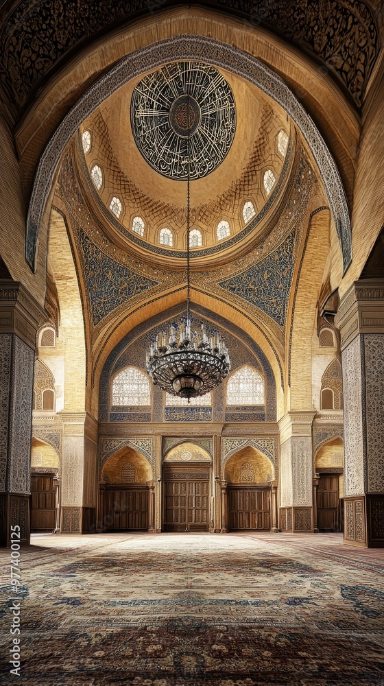 Fototapeta premium Mosque Interior with Intricate Patterns, Mosaics, and Ornate Decorations 