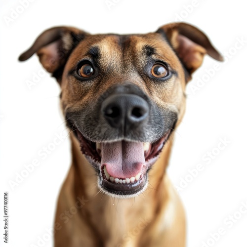 A happy dog smiling on white background, isolate, full body photo