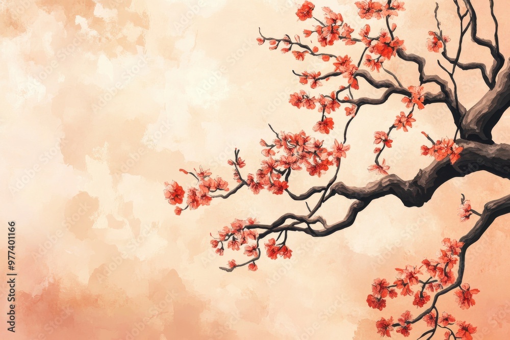 Fototapeta premium Plum blossom decorative card design for celebrating the chinese lunar new year festivities