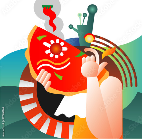 lady pizza, vector illustration, abstract human figure with the appearance of a pizza

