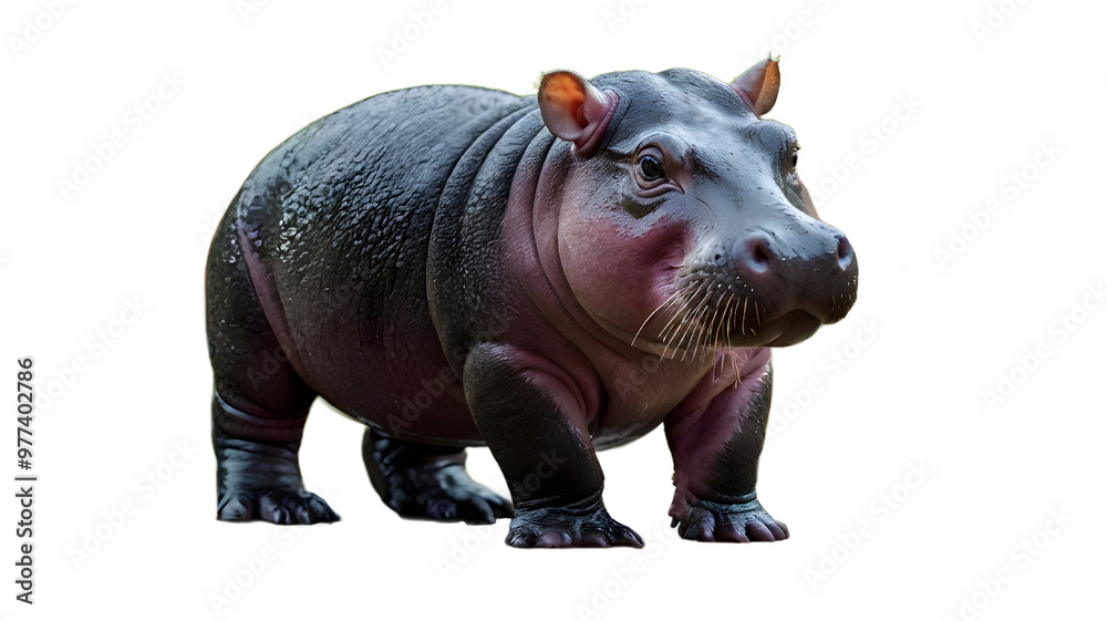 A baby hippopotamus isolated on white, transparent background A baby hippopotamus isolated on white, transparent background