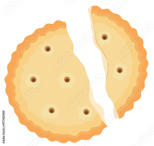 Crispy Broken Cookie Illustration Isolated on White Background