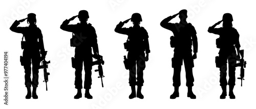 Army saluting silhouette black filled vector Illustration icon	