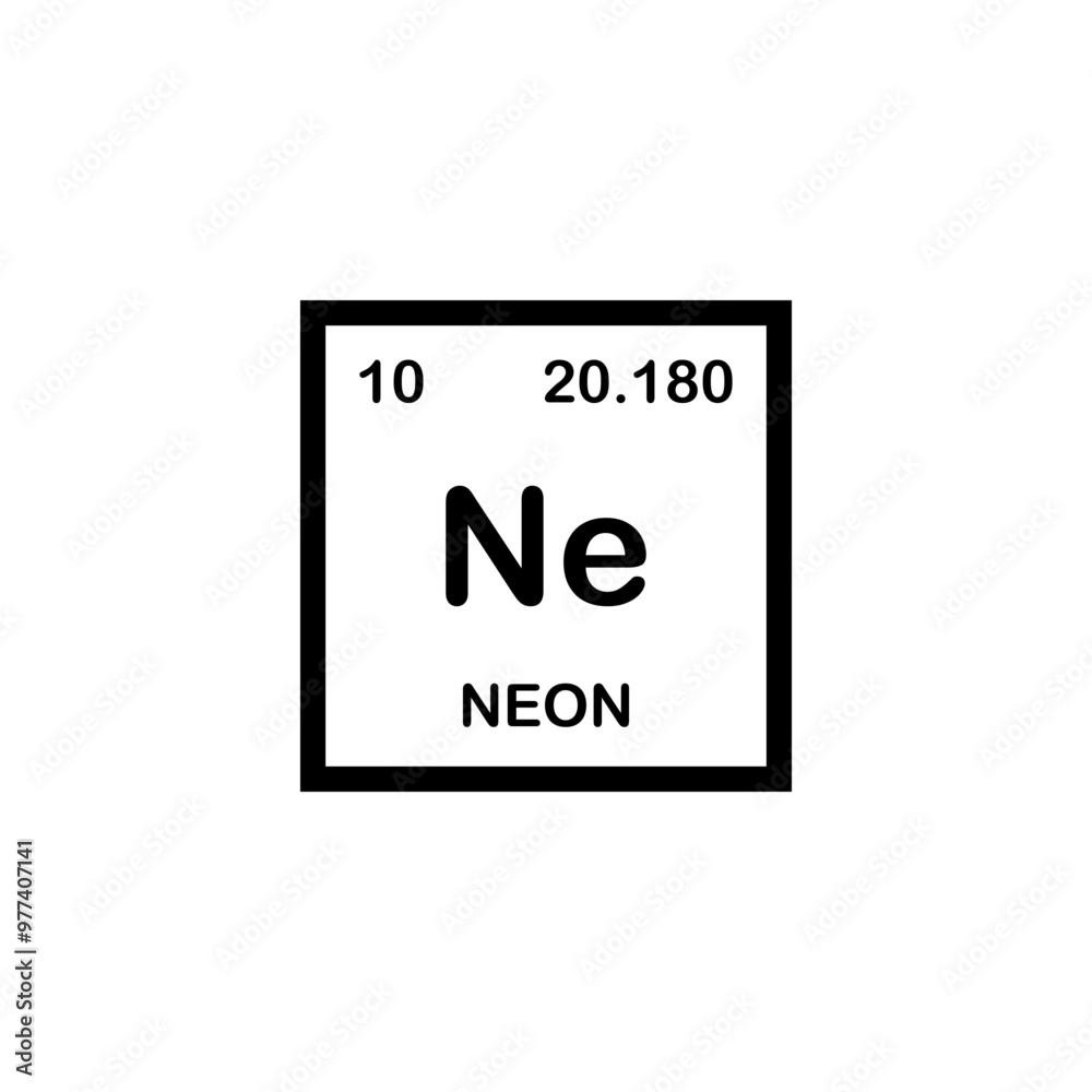 Neon, chemical element. Neon icon or sign in the periodic table. Ne chemical sign. Vector. Chemistry concept Neon, chemical element. Neon icon or sign in the periodic table. Ne chemical sign. Vector. Chemistry concept